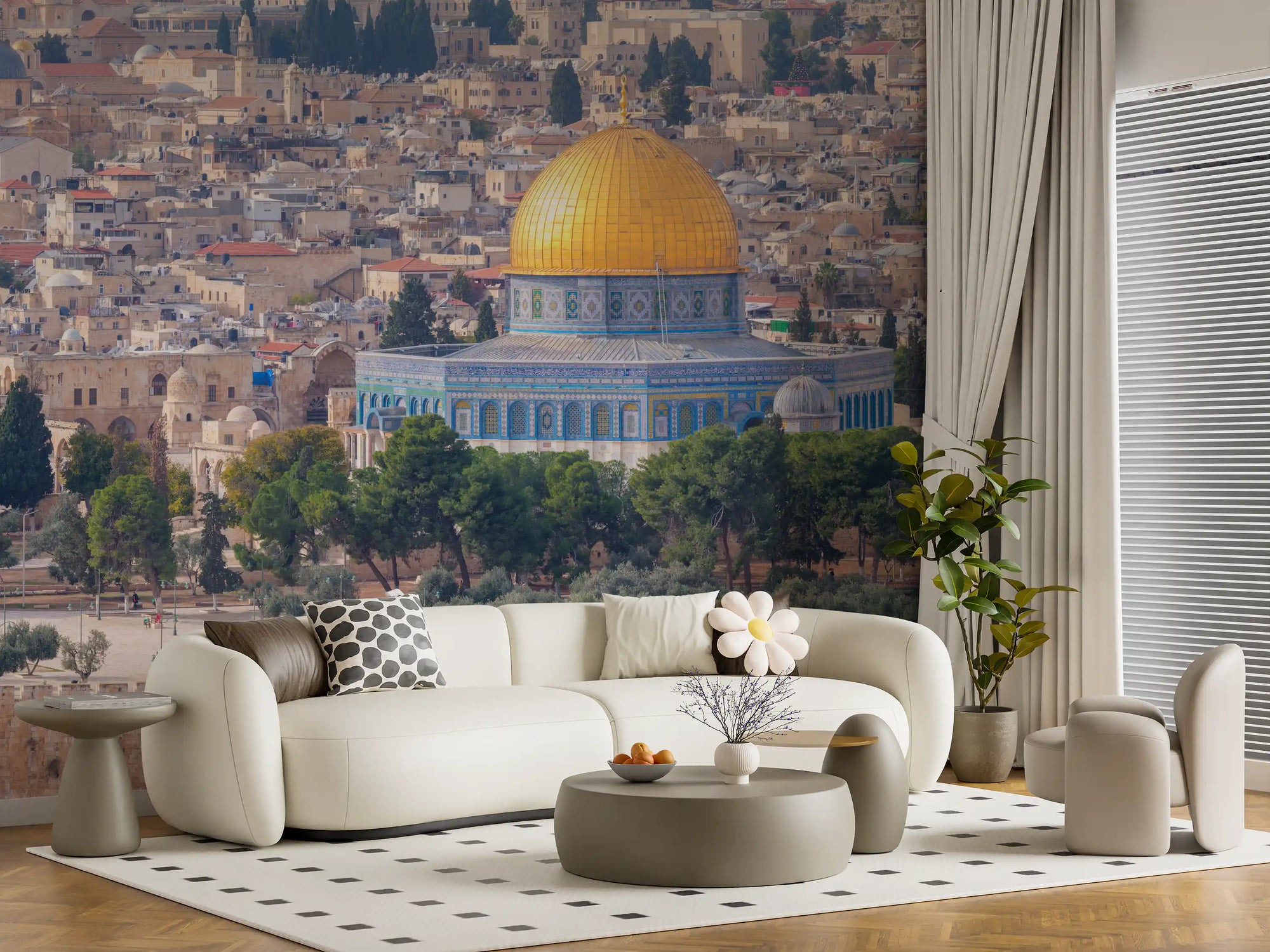 Jerusalem Golden Dome wall mural warms a living room GD11447