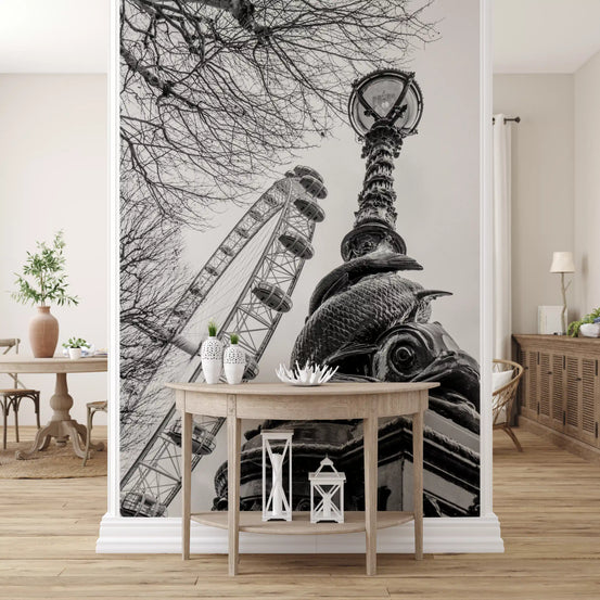 Mural de Parede com a Roda de Observação do Marco de Londres e Poste de Iluminação