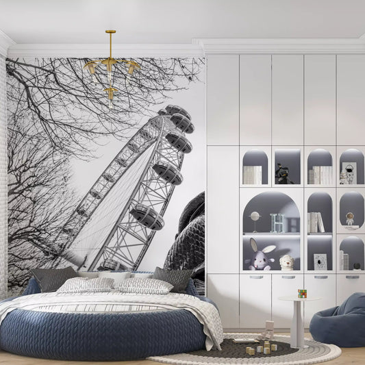 Observation Wheel and Lamppost wall mural calms a bedroom under grey sky GD11451

