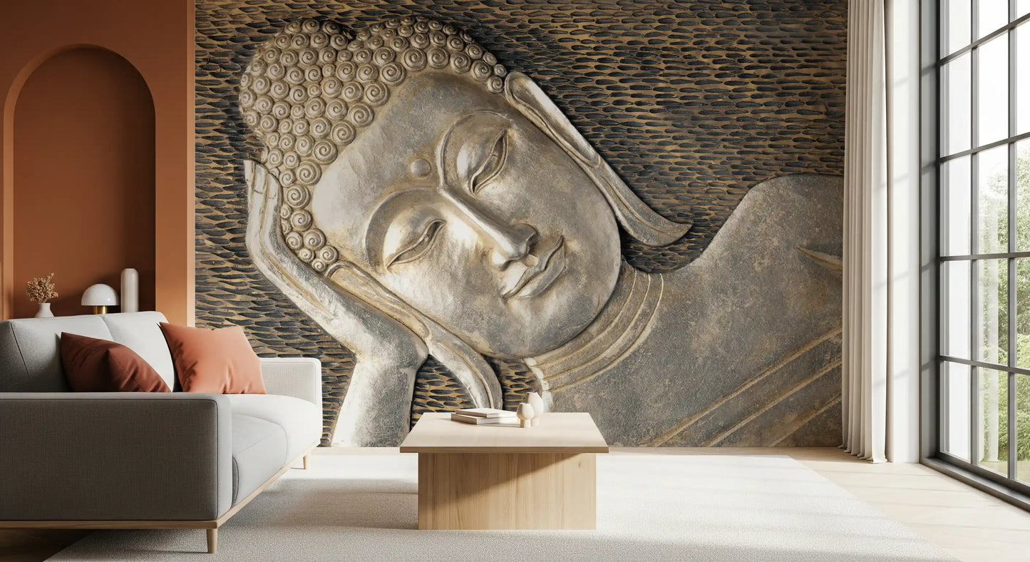 Meditativ metallisk skulpturoverflade vægmaleri
