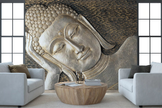 Meditative Metallic Sculpture Surface wall mural calming a living room in silver tones GD11452