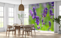 Vægmaleri med æteriske lilla blomsterstilke