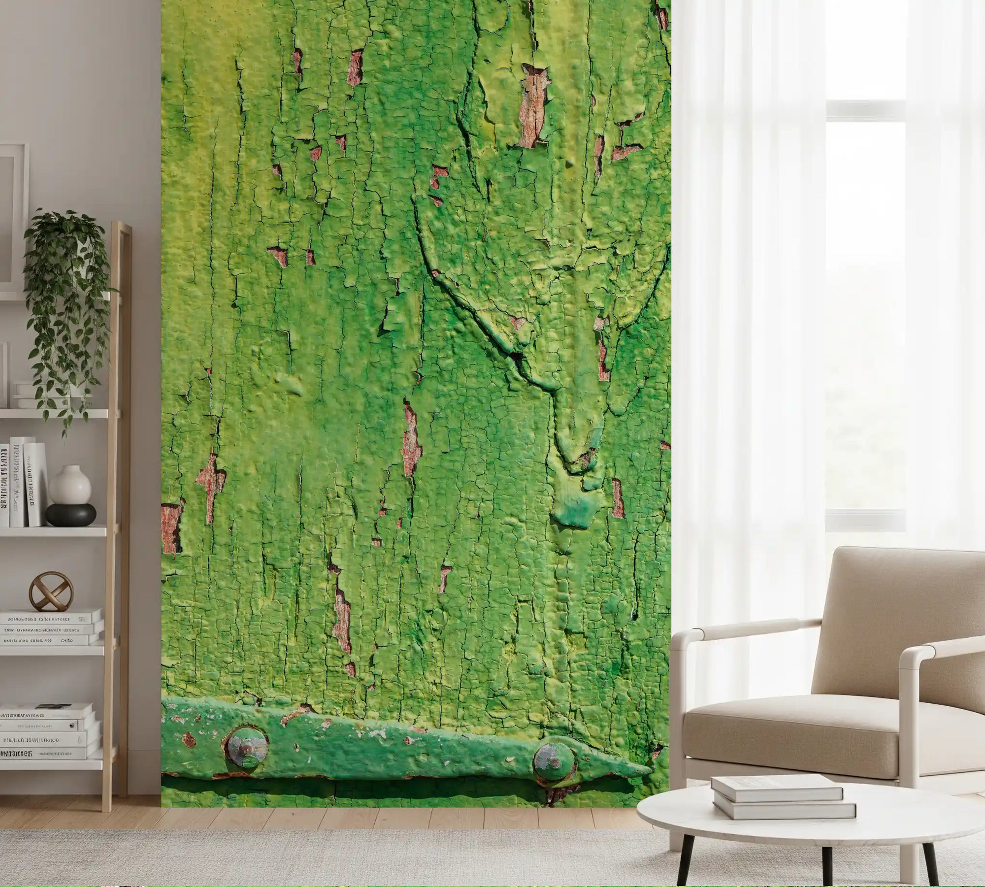 Green rustic wood hinge wall mural warming a hallway GD11459