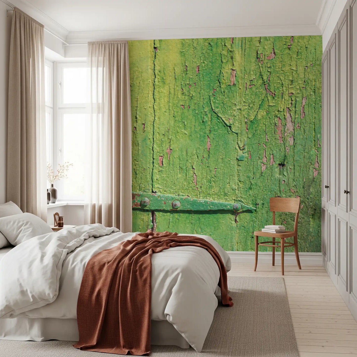 Murale da parete con cerniera in legno verde rustico industriale