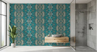 Teal & Grå Indviklet Abstrakt Ornamentalt Tapet - AMBER DESIGN TAPET