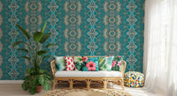 Teal & Grå Indviklet Abstrakt Ornamentalt Tapet - AMBER DESIGN TAPET