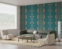 Teal & Grå Indviklet Abstrakt Ornamentalt Tapet - AMBER DESIGN TAPET