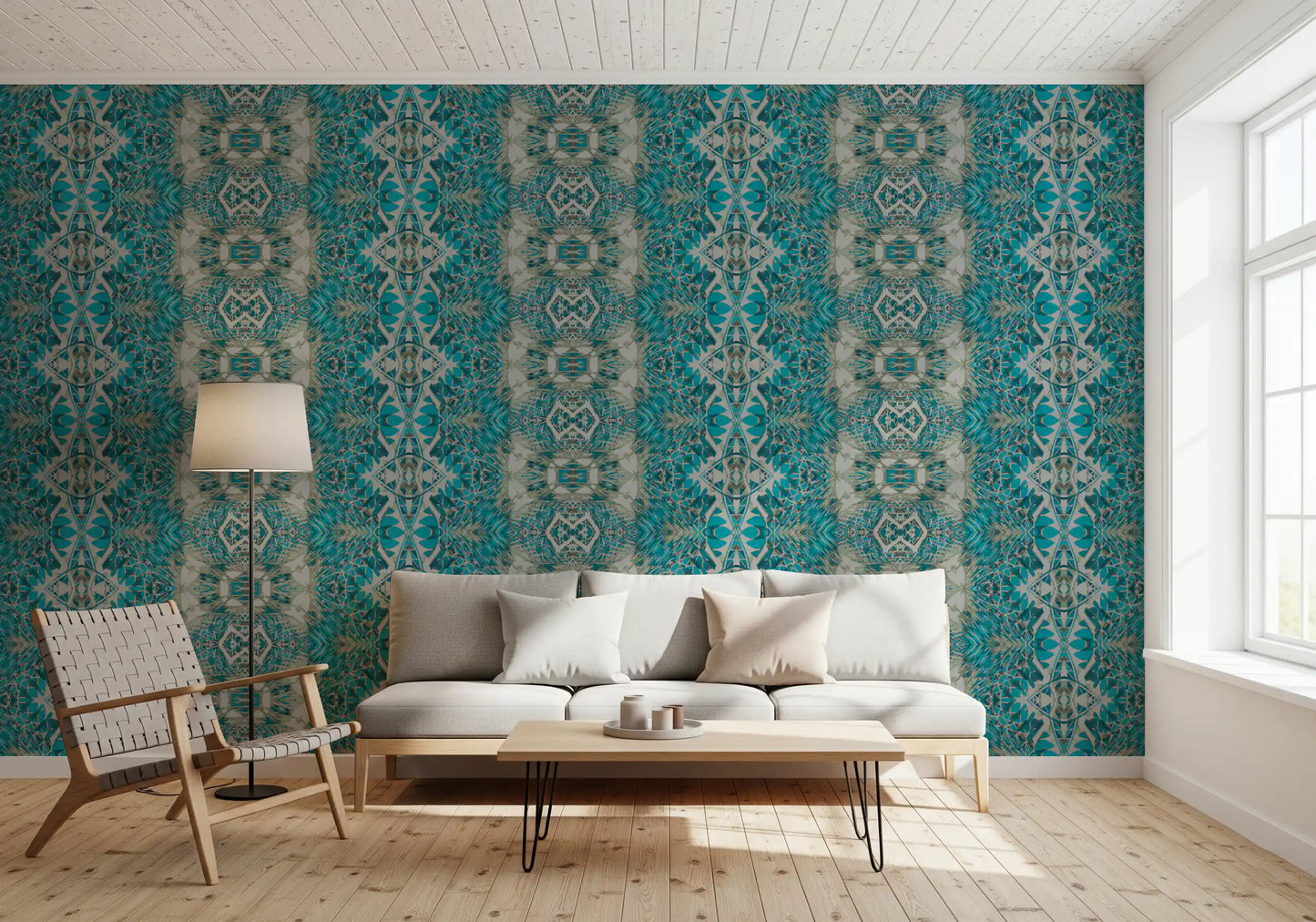 Teal & Grå Indviklet Abstrakt Ornamentalt Tapet - AMBER DESIGN TAPET