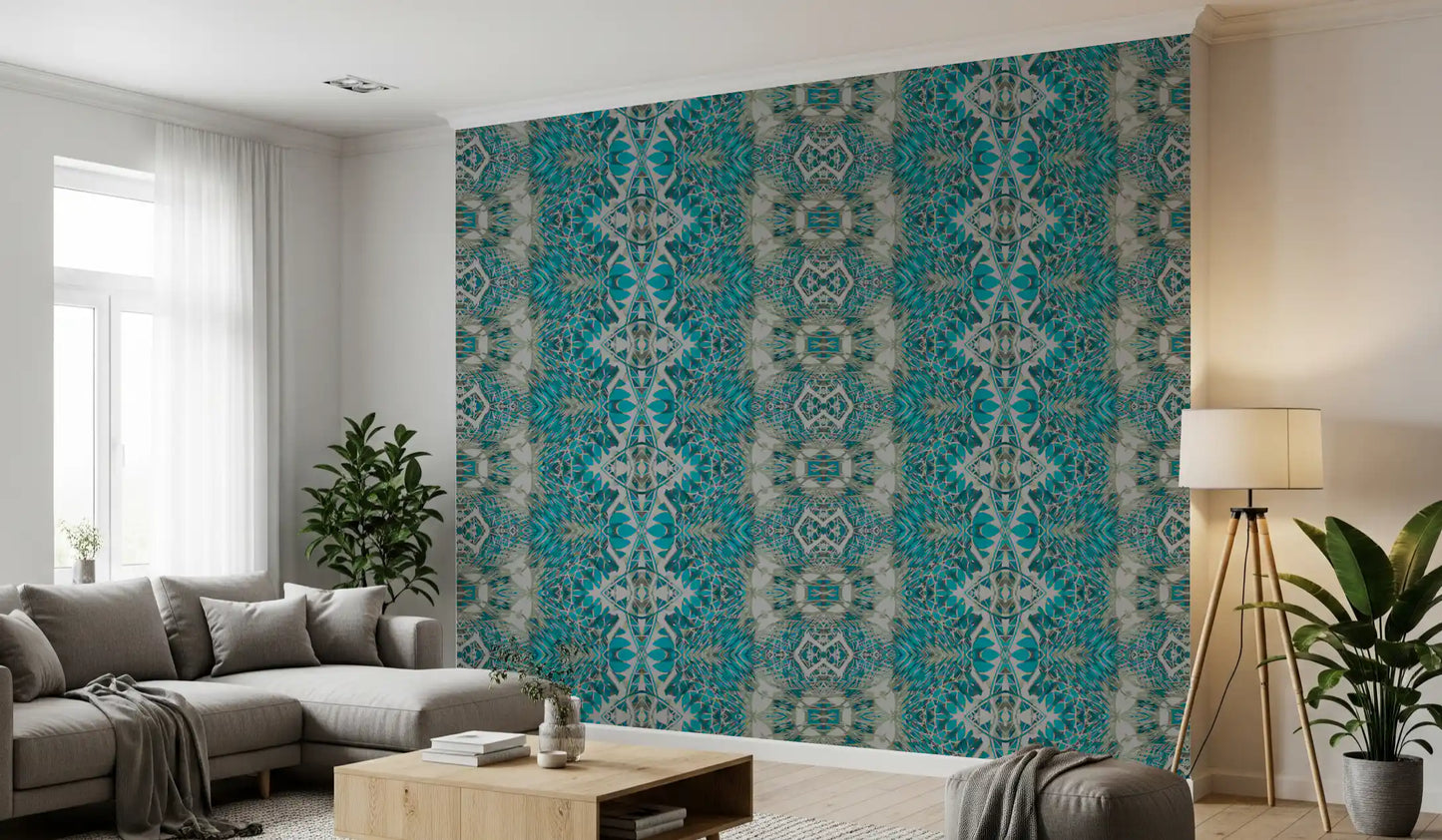 Teal & Grå Indviklet Abstrakt Ornamentalt Tapet - AMBER DESIGN TAPET