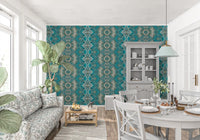 Teal & Grå Indviklet Abstrakt Ornamentalt Tapet - AMBER DESIGN TAPET