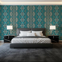 Teal & Grå Indviklet Abstrakt Ornamentalt Tapet - AMBER DESIGN TAPET