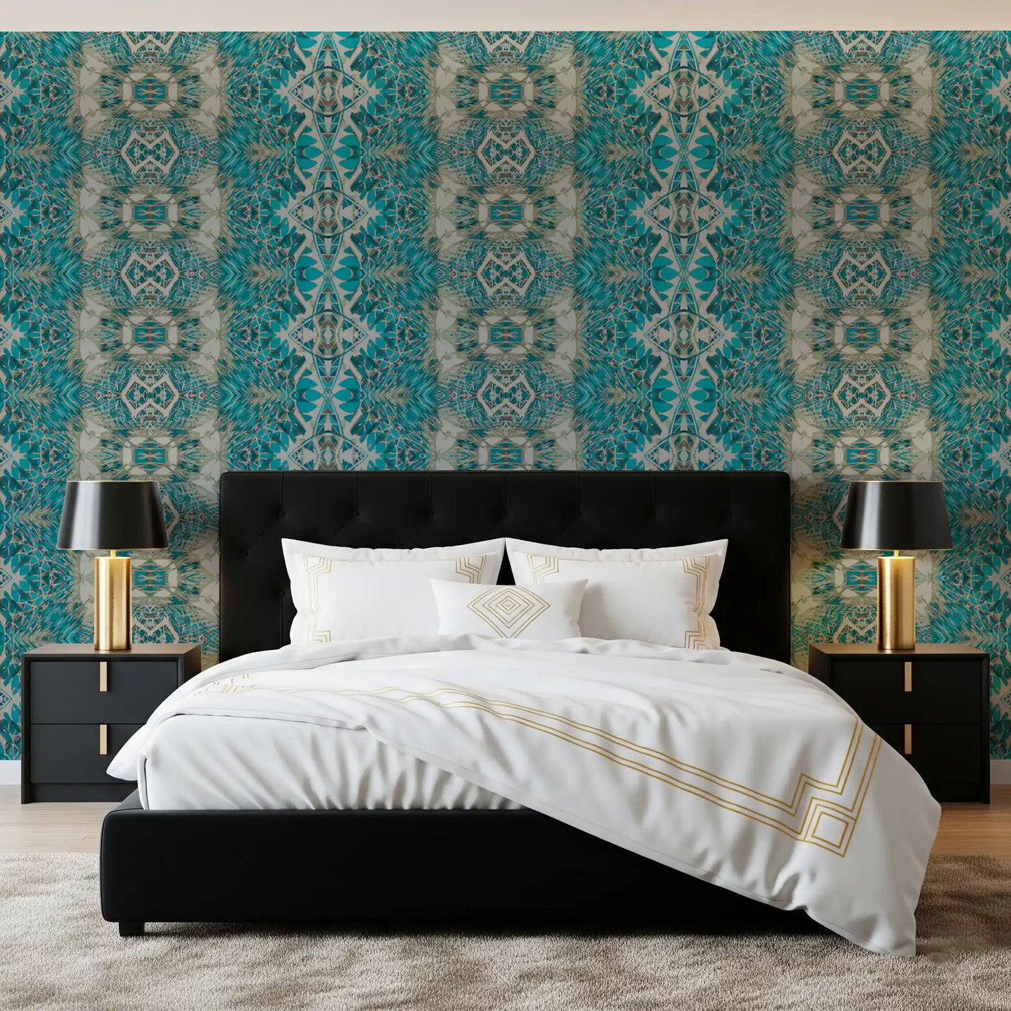 Teal & Grå Indviklet Abstrakt Ornamentalt Tapet - AMBER DESIGN TAPET