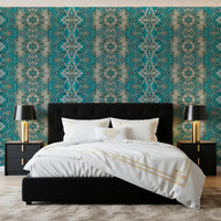 Teal & Grå Indviklet Abstrakt Ornamentalt Tapet - AMBER DESIGN TAPET