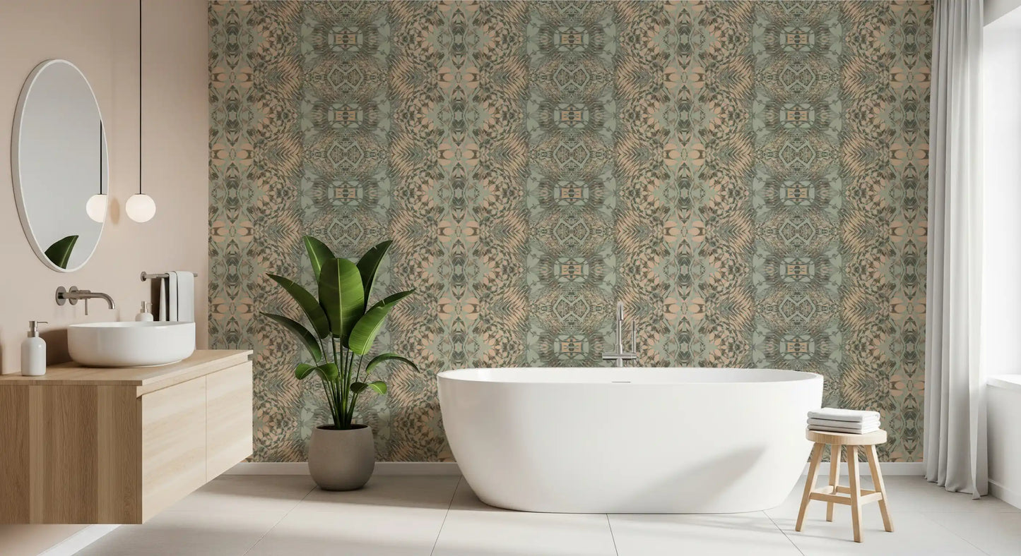 Peach & Sage Contemporary Abstract Botanical Wallpaper - AMBER DESIGN  Wallpaper⁠