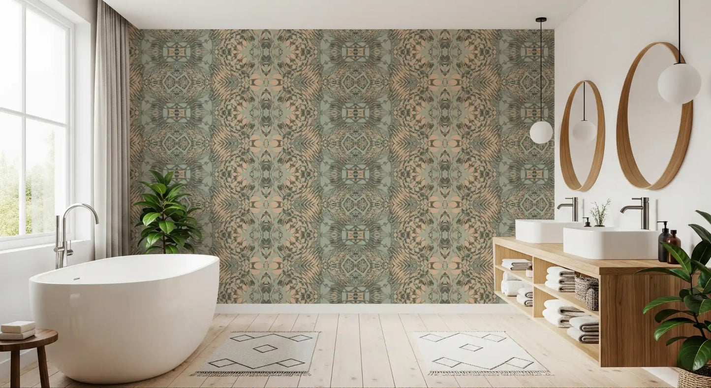 Peach & Sage Contemporary Abstract Botanical Wallpaper - AMBER DESIGN  Wallpaper⁠
