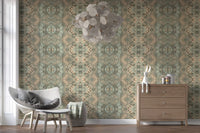 Peach & Sage Contemporary Abstract Botanical Wallpaper - AMBER DESIGN  Wallpaper⁠