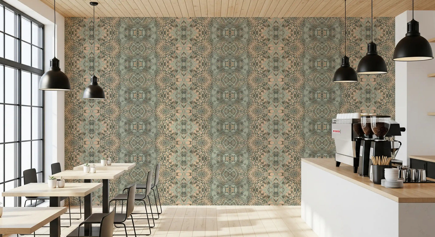 Peach & Sage Contemporary Abstract Botanical Wallpaper - AMBER DESIGN  Wallpaper⁠