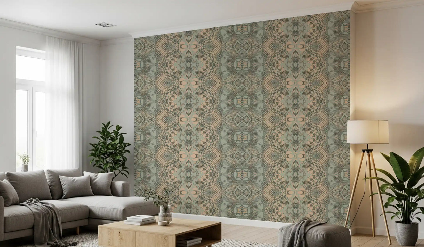 Peach & Sage Contemporary Abstract Botanical Wallpaper - AMBER DESIGN  Wallpaper⁠