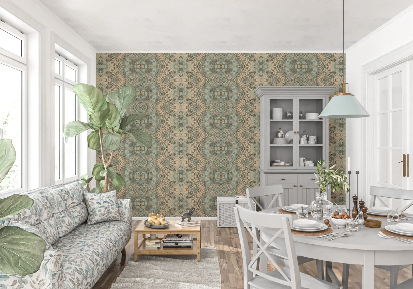 Peach & Sage Contemporary Abstract Botanical Wallpaper - AMBER DESIGN  Wallpaper⁠