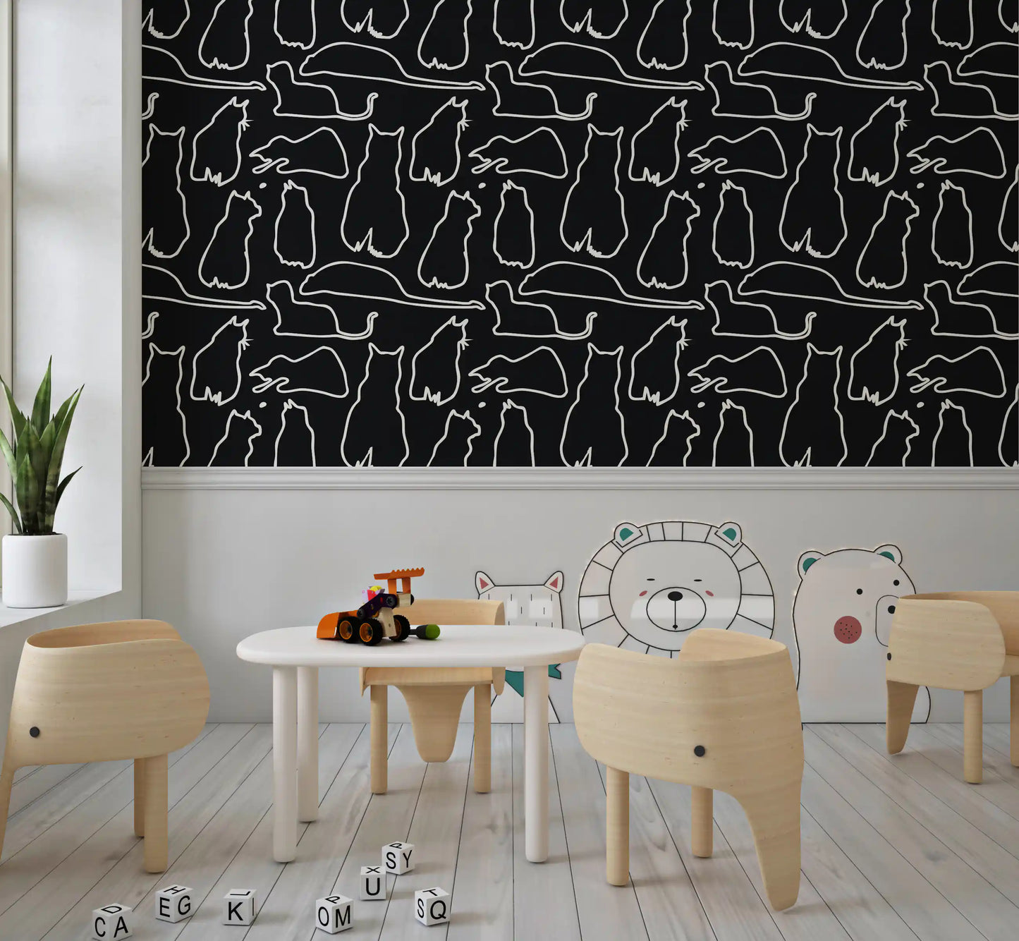 Munki and the Spot - Black Paper & Cream Wallpaper⁠