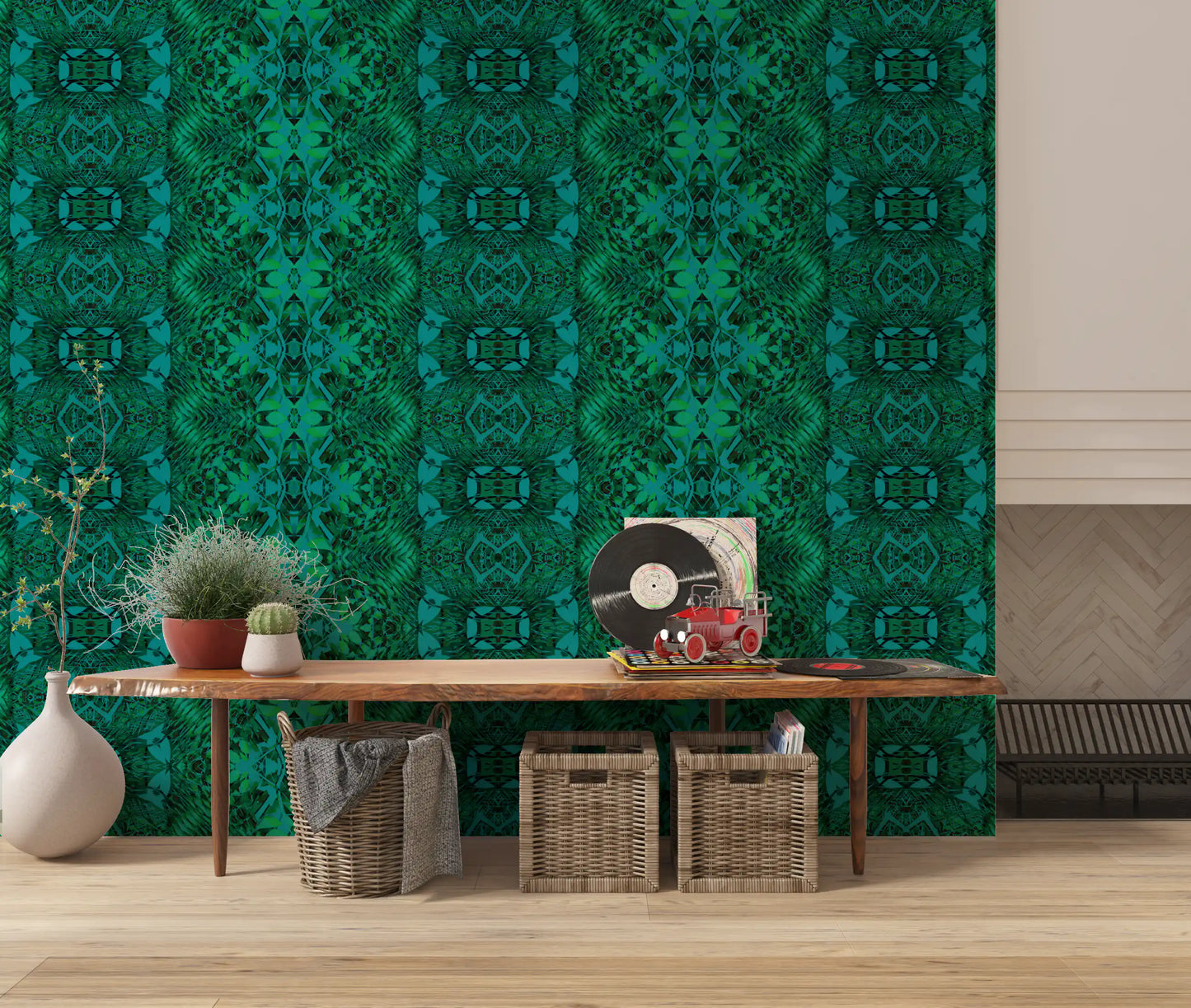 Emerald Green Geometric Lattice Wallpaper - AMBER DESIGN wallpaper Wallpaper⁠