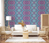 Magenta & Turquoise Abstract Ornamental Lattice Wallpaper - AMBER DESIGN Wallpaper Wallpaper⁠