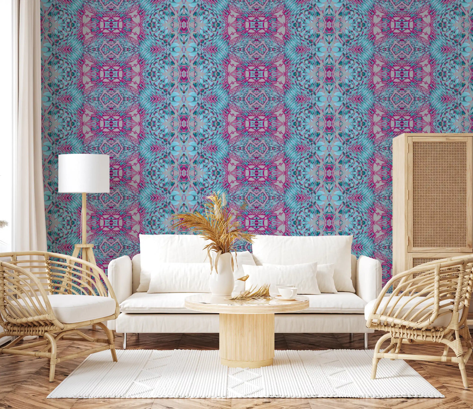 Tapet AMBER cu model abstract ornamental în magenta și turcoaz⁠