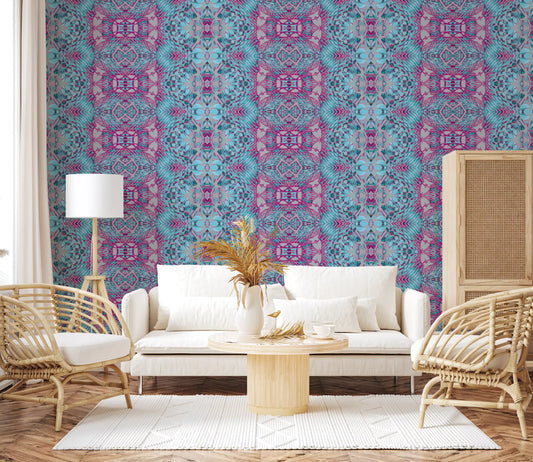 Magenta & Turquoise Abstract Ornamental Lattice Wallpaper - AMBER DESIGN Wallpaper Wallpaper⁠