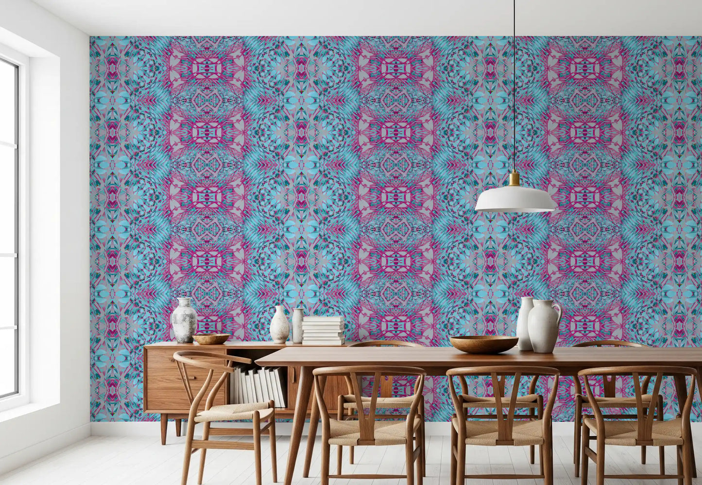 Magenta & Turquoise Abstract Ornamental Lattice Wallpaper - AMBER DESIGN Wallpaper Wallpaper⁠