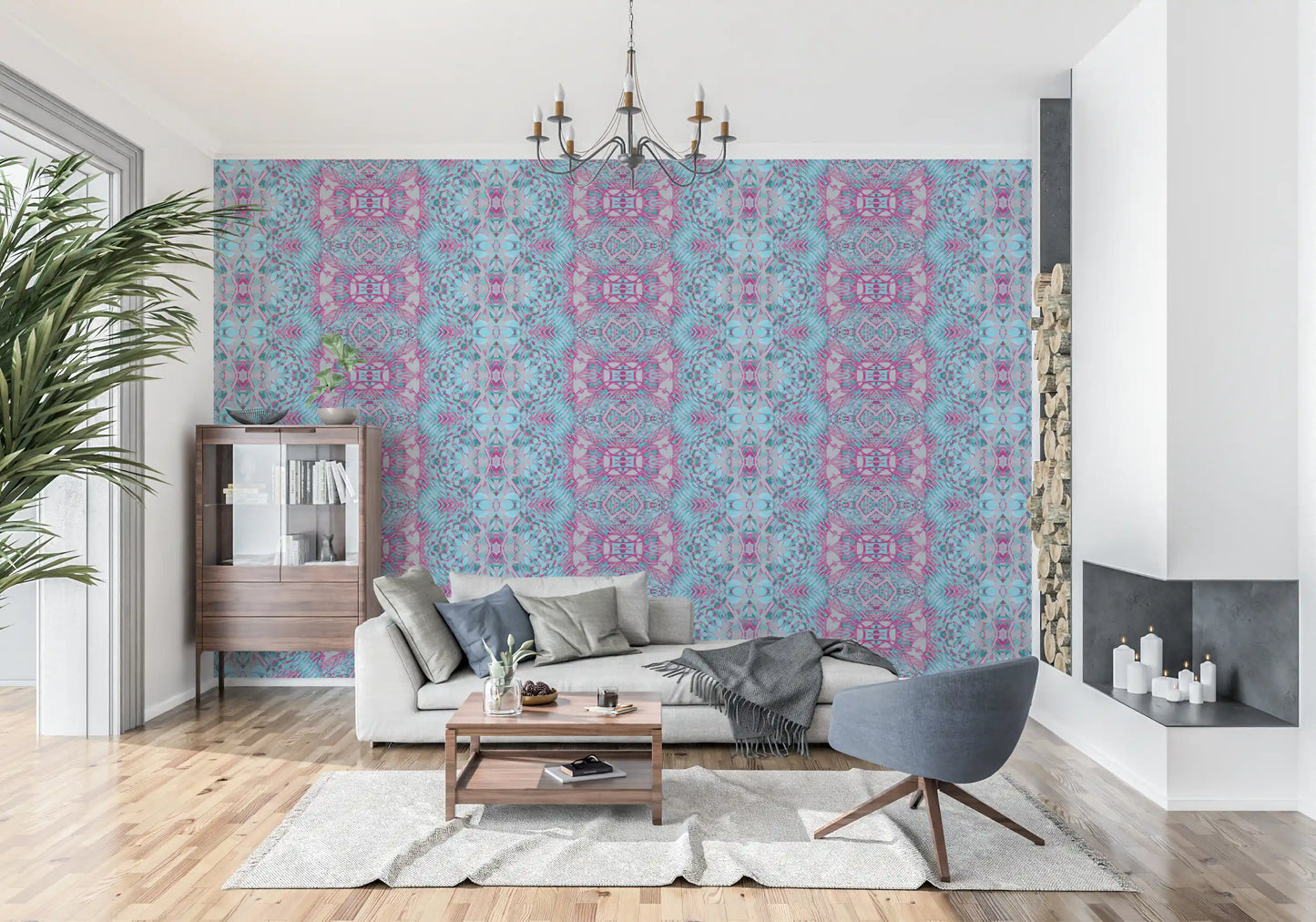 Magenta & Turquoise Abstract Ornamental Lattice Wallpaper - AMBER DESIGN Wallpaper Wallpaper⁠