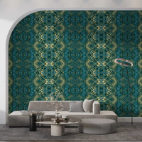 Abstract Ornamental Geometric Teal & Pale Yellow Lattice Wallpaper - AMBER DESIGN Wallpaper Wallpaper⁠