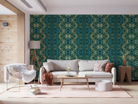 Abstract Ornamental Geometric Teal & Pale Yellow Lattice Wallpaper - AMBER DESIGN Wallpaper Wallpaper⁠