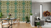 Tapete mit geometrischem Muster in Blaugrün und Gold – IKEBANA DESIGN Tapete