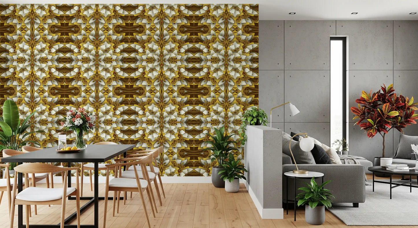 Carta da parati floreale geometrica marrone e oro - Carta da parati IKEBANA DESIGN