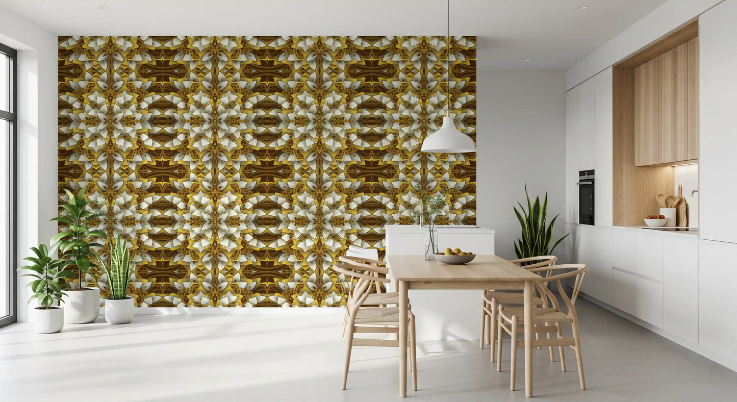 Carta da parati floreale geometrica marrone e oro - Carta da parati IKEBANA DESIGN