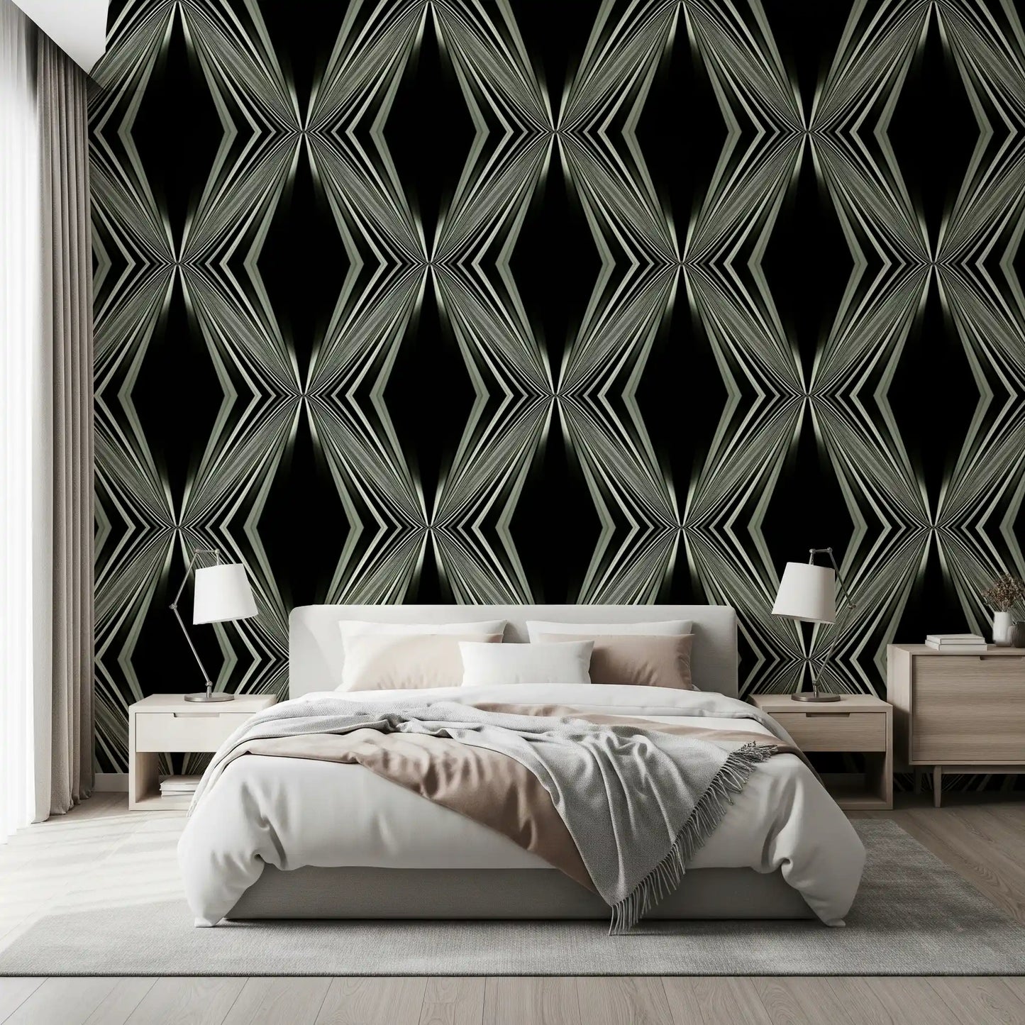 Schwarz-weißes geometrisches Diamantprisma – MALCOLM Tapete