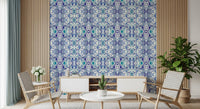 Ink blue and teal ornamental tile on wallpaper warming a lounge GD11494
