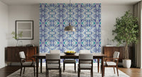 Ultramarine swirls into the ornamental tile wallpaper, mirrored core to edge GD11494
