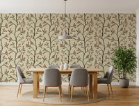 Branches florales asiatiques sur papier peint lin antique⁠