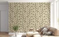 Branches florales asiatiques sur papier peint lin antique⁠