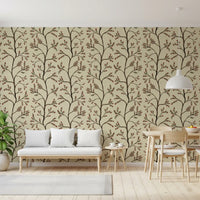 Branches florales asiatiques sur papier peint lin antique⁠