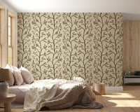Branches florales asiatiques sur papier peint lin antique⁠