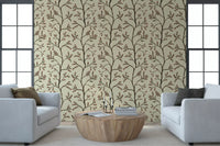 Branches florales asiatiques sur papier peint lin antique⁠