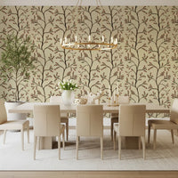 Branches florales asiatiques sur papier peint lin antique⁠