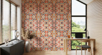 Papier peint ANDORRA Carreau ornemental contemporain orange et rouge