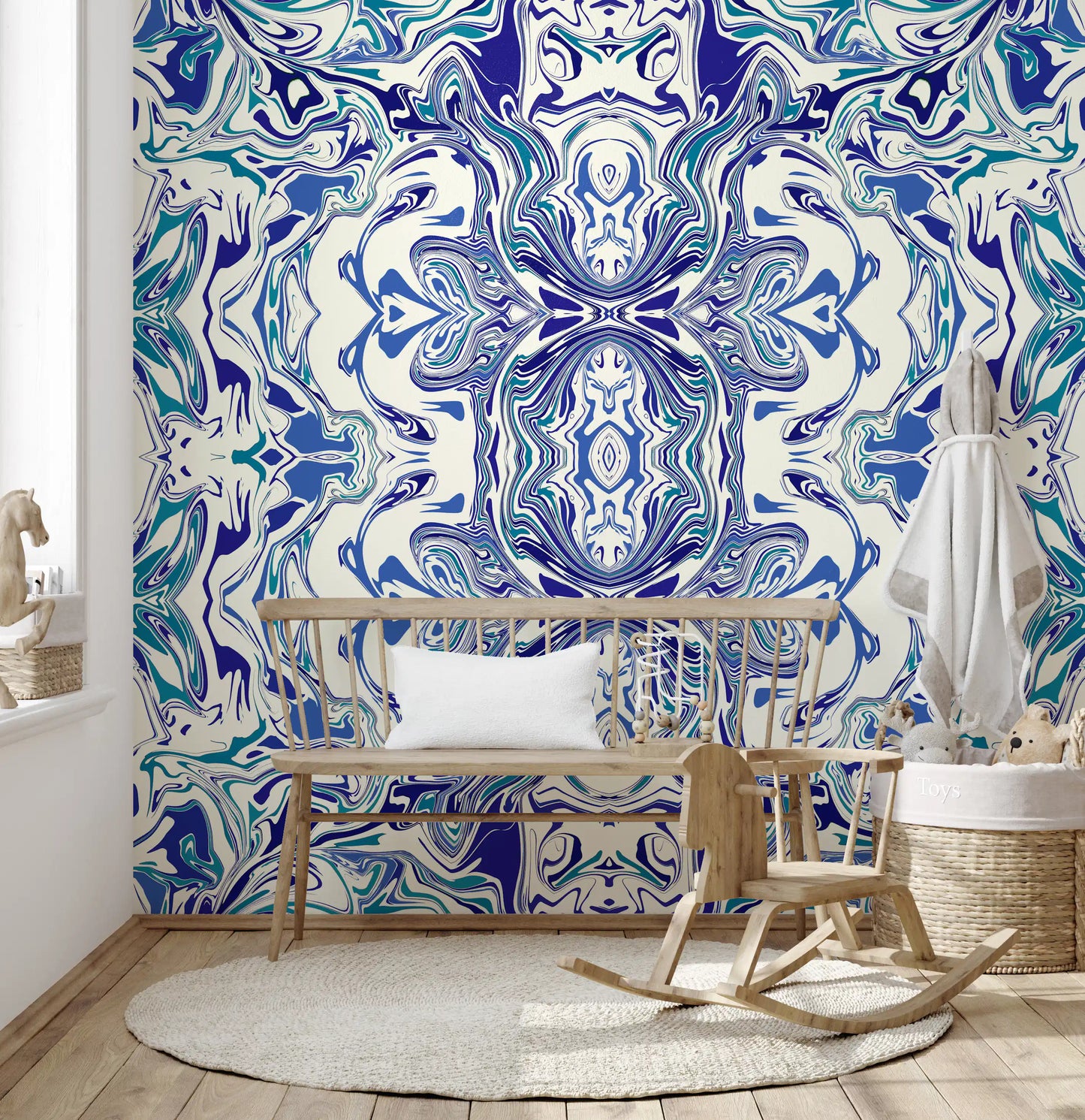 Tapet mural ANDORRA cu model ornamental contemporan albastru și verde teal