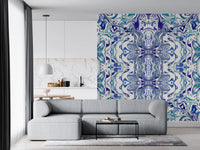 Tapet mural ANDORRA cu model ornamental contemporan albastru și verde teal