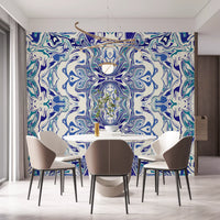 Tapet mural ANDORRA cu model ornamental contemporan albastru și verde teal