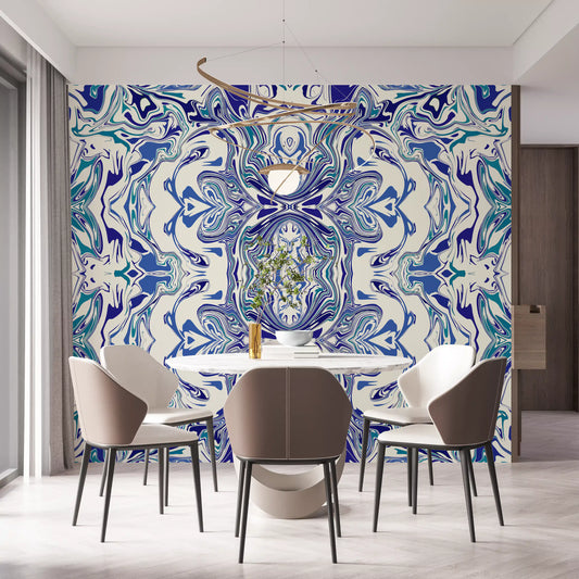 Piastrella ornamentale contemporanea blu e verde acqua - Murale da parete ANDORRA Murale da parete