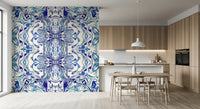 Tapet mural ANDORRA cu model ornamental contemporan albastru și verde teal
